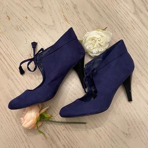 Lela Rose suede booties with tasseled ties